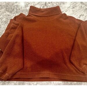 Rust Textured Mock Neck Long Sleeve Cropped Sweater Top Women's